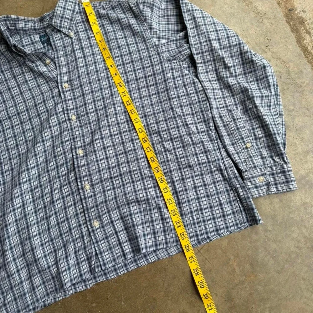 Vintage Ralph Lauren blue plaid cropped boxy button up shirt Size XL
